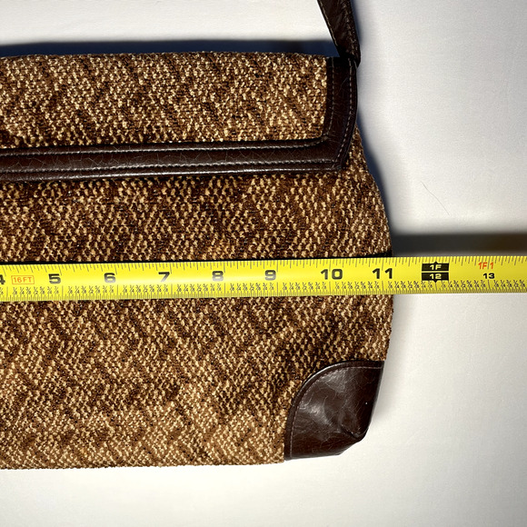 Vintage Chenille Corduroy Crossbody Purse Lock Buckle Leather Mod Retro Mob Wife - Picture 16 of 16